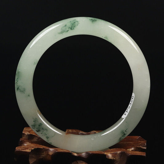 VINTAGE mall Jadeite Green Jade Bangle - Flower Rond Princess Chunky Cut - Size 56mm A031