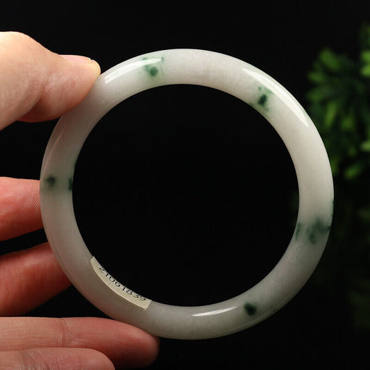 VINTAGE Large Jadeite Green Jade Bangle Round Princess Cut Size 61 mm Y731 Flower Jade! - JazzyJewelbyAmina 