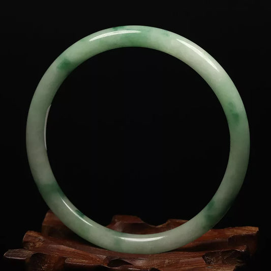 VINTAGE Medium Jadeite Green/White Jade Bangle Size 59Round Princess Thin Cut U009