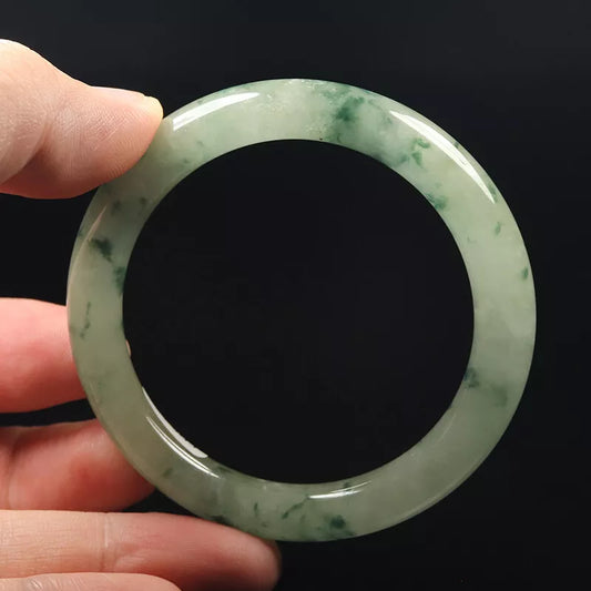 VINTAFE XS Jadeite Green Jade Bangle Size 54mm - Round Princess Cut - Flower Jade L317