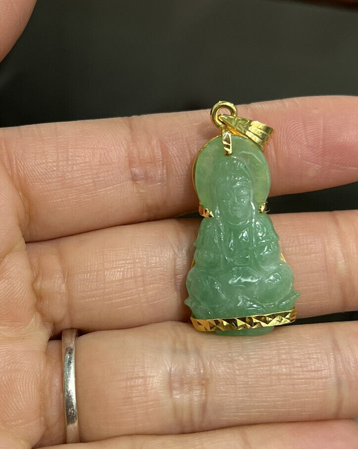 Jade Guanyin 18K Solid Gold Buddha Pendant
