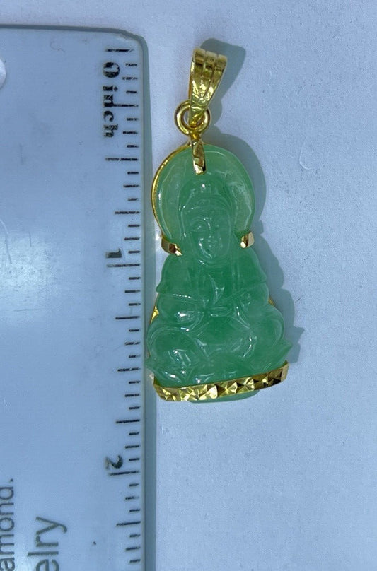 Jade Guanyin 18K Solid Gold Buddha Pendant