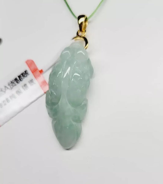 VINTAGE Jadeite Pale Green Jade Fish Pendant with Gold Over Sterling Silver Bale