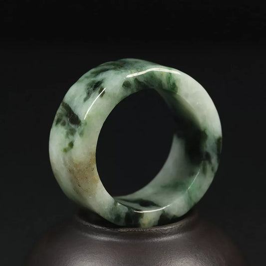 VINTAGE Marbled Green Jade Thumb Ring - Certified Grade A Jade -  Size 14 US - U795