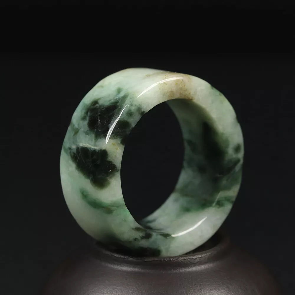 VINTAGE Marbled Green Jade Thumb Ring - Certified Grade A Jade -  Size 14 US - U795