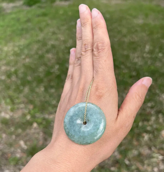 VINTAGE Jadeite Green Jade Pi Pendant w/ Chain