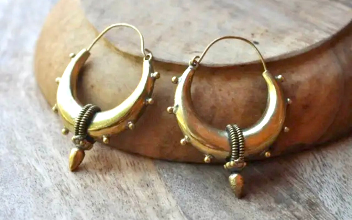 Brass Boho Earrings - Crescent Shaped Hoops
