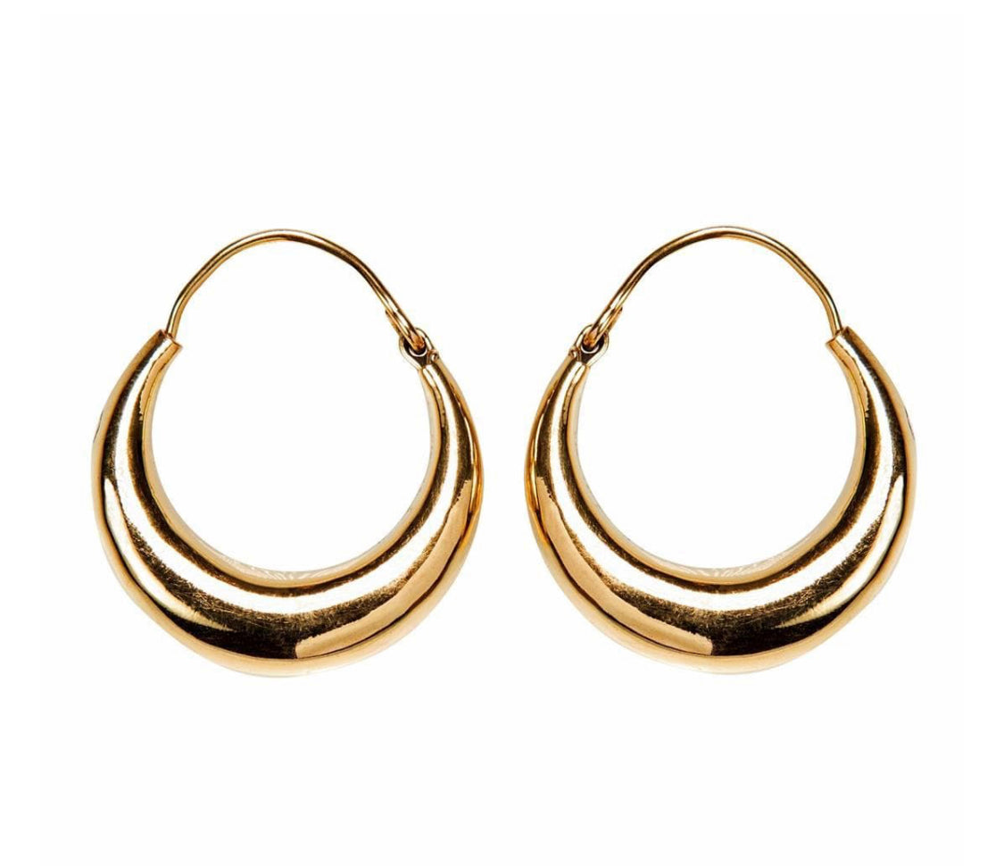 Gold Brass Boho Crescent Hoop Earrings
