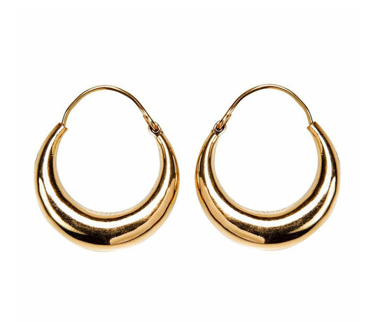 Gold Brass Boho Crescent Hoop Earrings