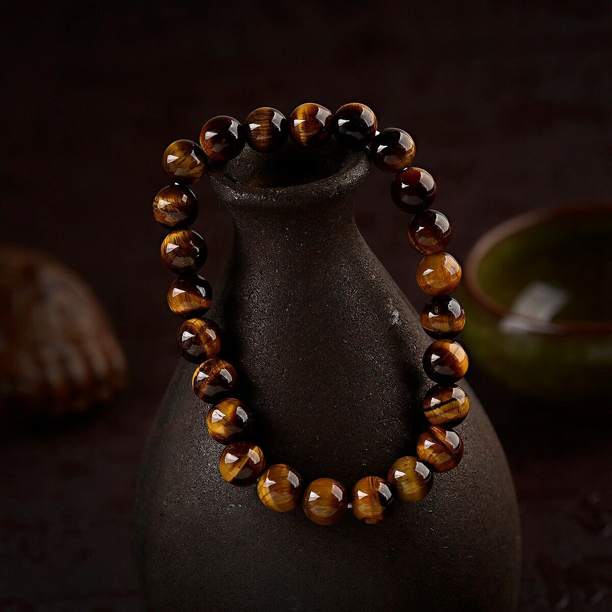 Handmade Tiger's Eye Mala Stretch Bracelet for Men/Women - Sacral Chakra