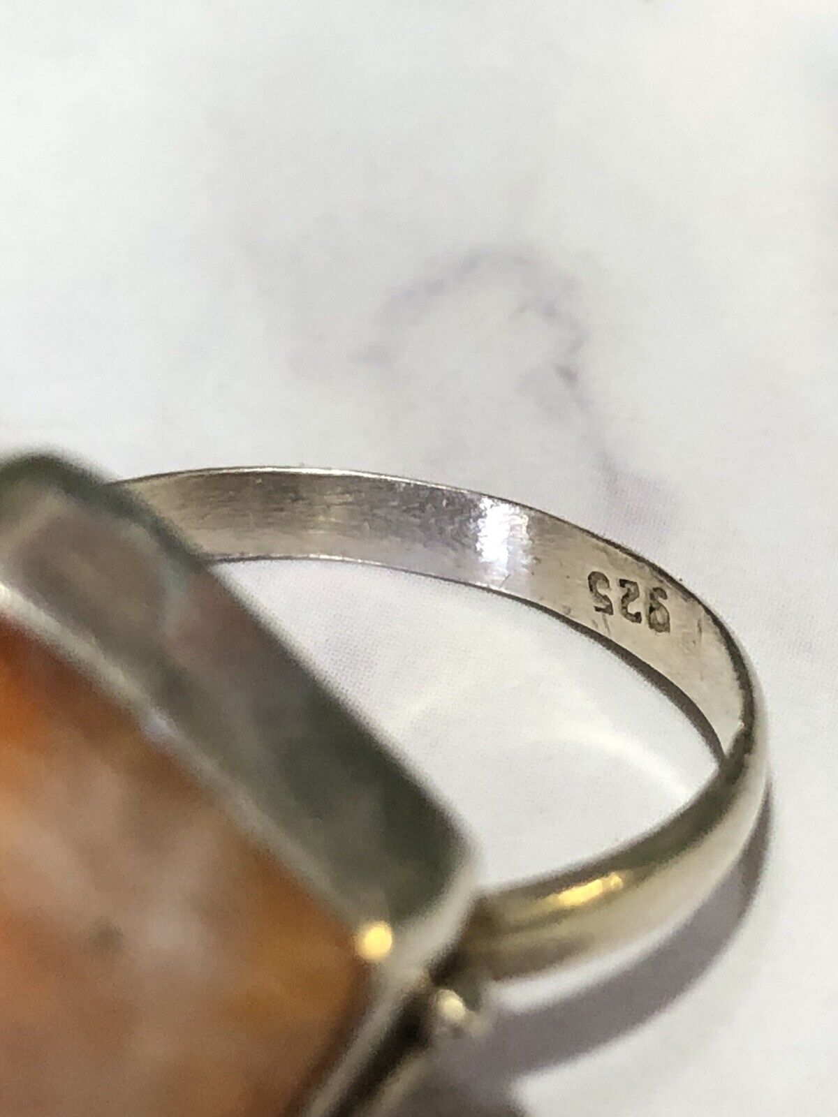 VINTAGE Orange Agate Stone Ring - Sterling Silver (stamped 925) band Size Medium 7.5 US